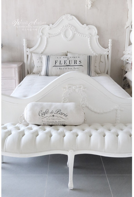 쟌느 쉐비 침대 color 딥크림 모던프렌치 쉐비시크 슈퍼싱글 퀸 킹 우드아뜰리에