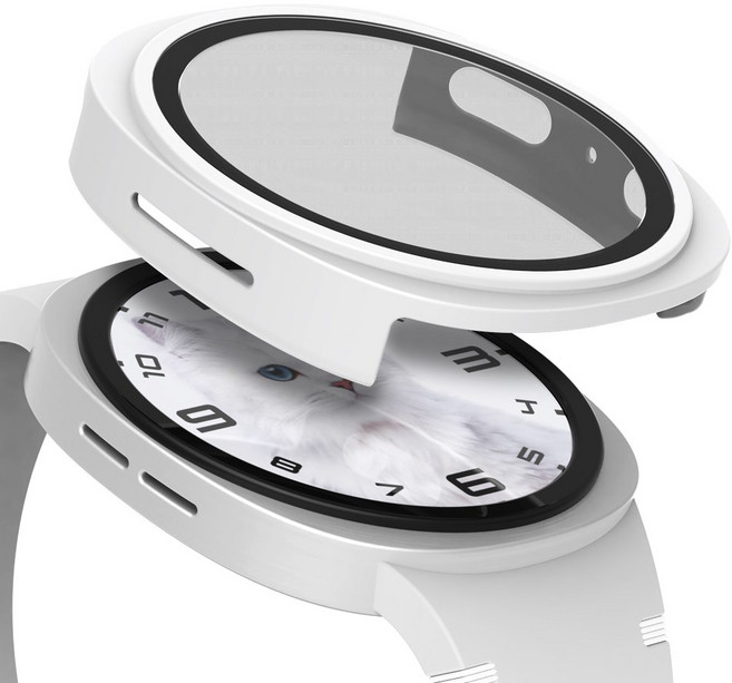 로랜텍 갤럭시워치 케이스 풀커버 액정보호 강화유리, 화이트, 1개