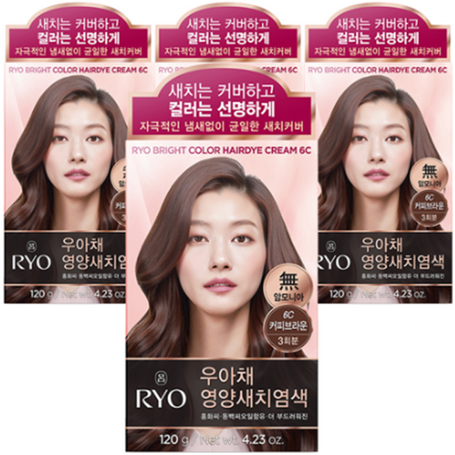 려 우아채 일반염색약(새치), 초콜렛브라운6C, 4개