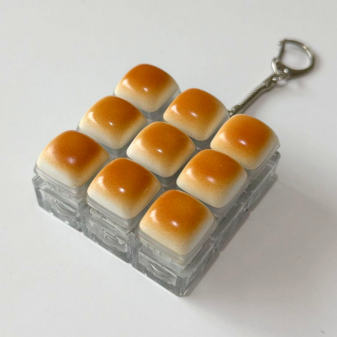 밍글샵 9구 노릇노릇 구운빵 마시멜로우 청축 키캡 키링 딸깍이 클릭커 스트레스 해소 열쇠고리, 1개, 9구 사각형