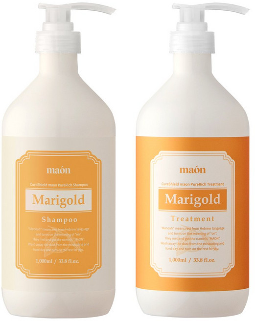 큐어실드 마온 천연 비건샴푸 1000ml + 트리트먼트 1000ml 샴푸 트리트먼트 세트 대용량, 매리골드(유자향) 샴푸+트리트먼트 1000ml, 1개