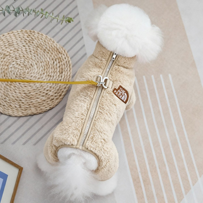 Jeernare 따뜻한 극세사 강아지 겨울옷 집업형 강아지 패딩 산책패딩조끼 중형견 소형견 정전기 방지, 1개, 미색