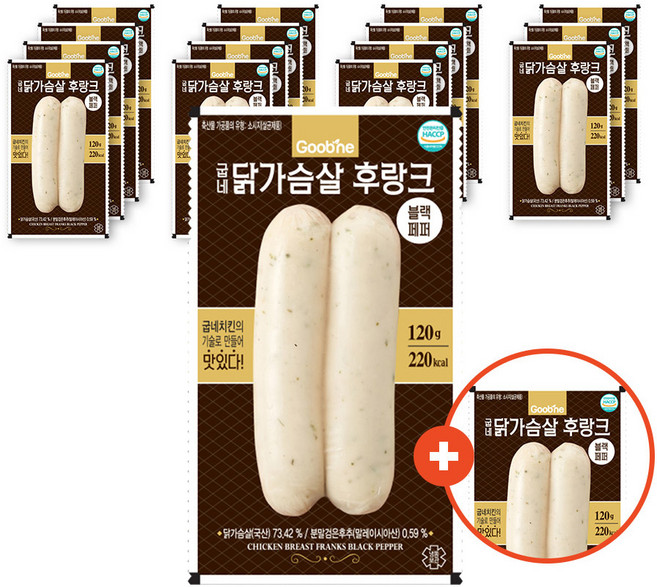 굽네 닭가슴살 후랑크 블랙페퍼 소시지, 120g, 16개