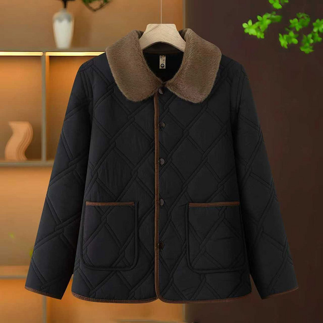 AOKADA 중년 여성 루즈핏 털카라 퀼팅 기모 패딩 점퍼 엄마 털안감 코트