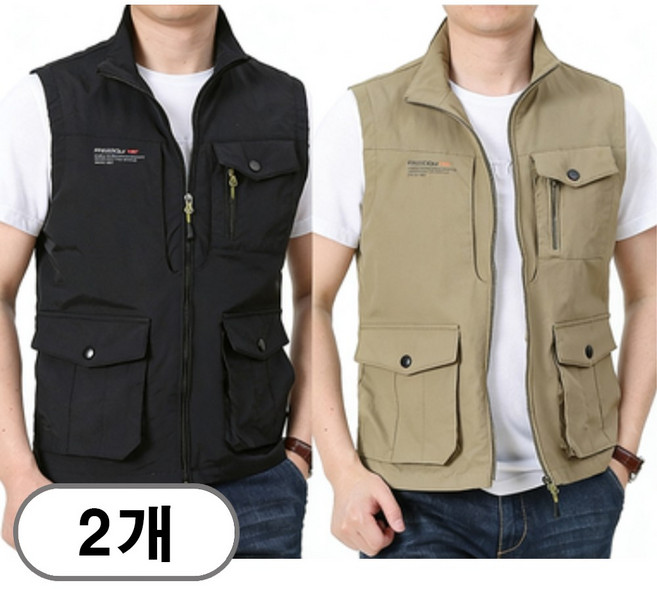 차쿠 1+1 남성 캐주얼 포켓 집업 조끼 하이넥 멀티조끼 빅사이즈 베스트 낚시조끼 캠핑조끼 작업조끼 기모 4계절