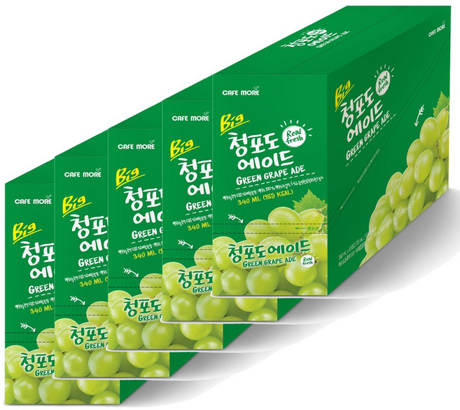 [카페모어] 빅 청포 에이드 (340ml 40팩입) 새콤 달콤한 청포도의 맛과 향을, 340ml, 40개