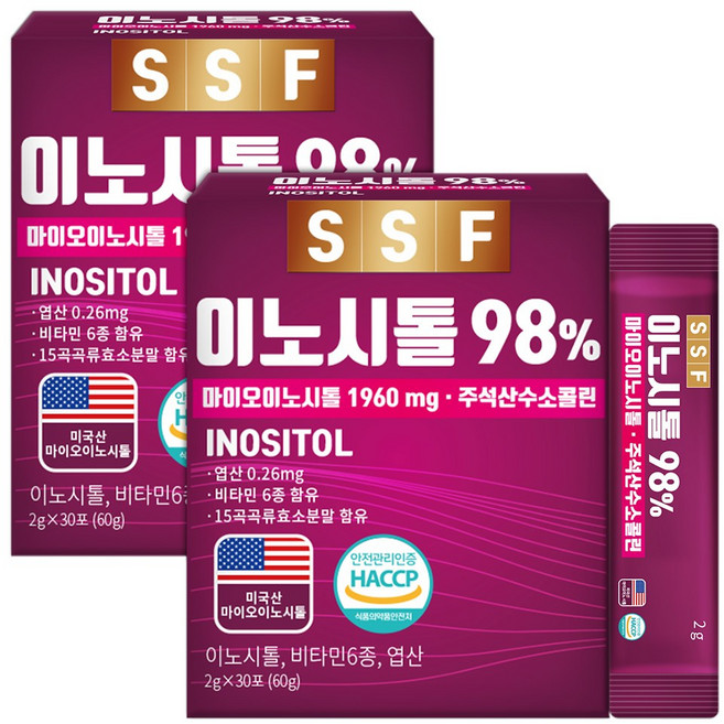 순수식품 독일산 이노시톨98% 2g 60개입 비타민6종 엽산 미오이노시톨 마이오이노시톨, 60개