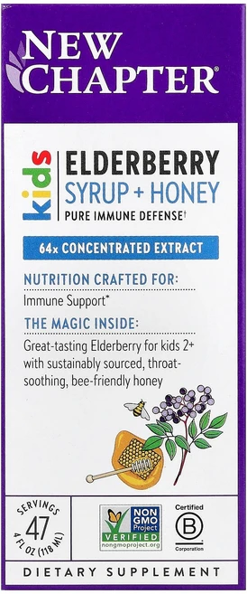 New Chapter Kids Elderberry Syrup + Honey Ages 2+ 4 fl oz (118 ml), New Chapter, Kids, Elderberry, 1개, 118ml - 쿠팡