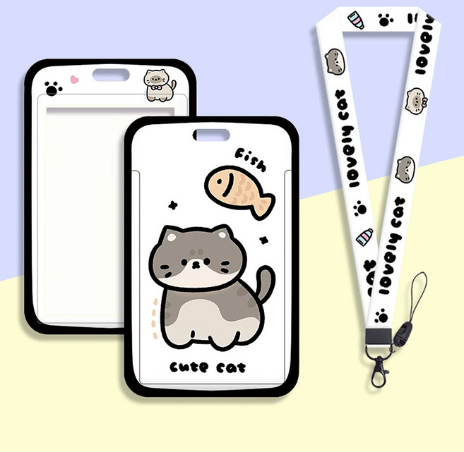 귀여운 카드케이스 목걸이 카드목걸이 사원증 교통 카드, 1개, 붕어빵 코숏 냥이