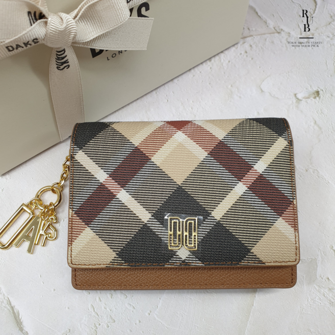 닥스 여성 브라운 체크배색 소가죽 반지갑 선물포장