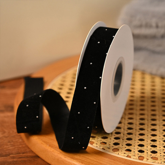 벨벳 리본 수제 diy 선물 포장 헤어 액세서리 리본끈 E643, 1개, 9m, 블랙