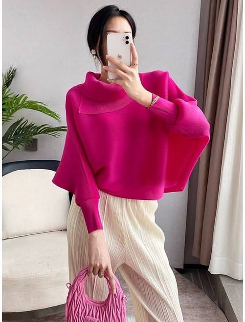 프린플리츠 볼륨넥 가오리핏 플리츠 블라우스