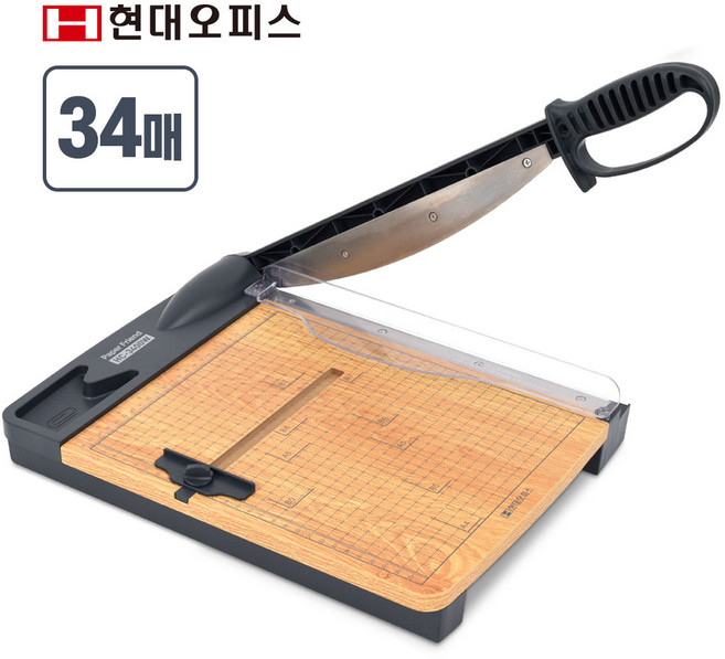 현대오피스 페이퍼프랜드 작두형 재단기 HC-3400W 34매 우드재단판 반달형칼날 문서 종이, A4