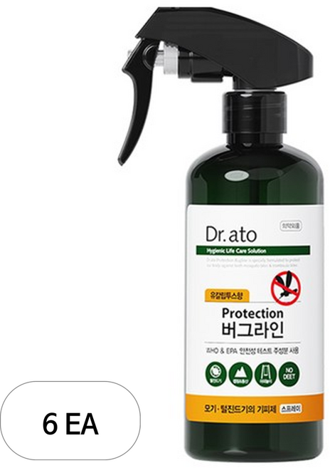 닥터아토 버그라인 모기 털진드기 기피제 스프레이, 300ml, 6개