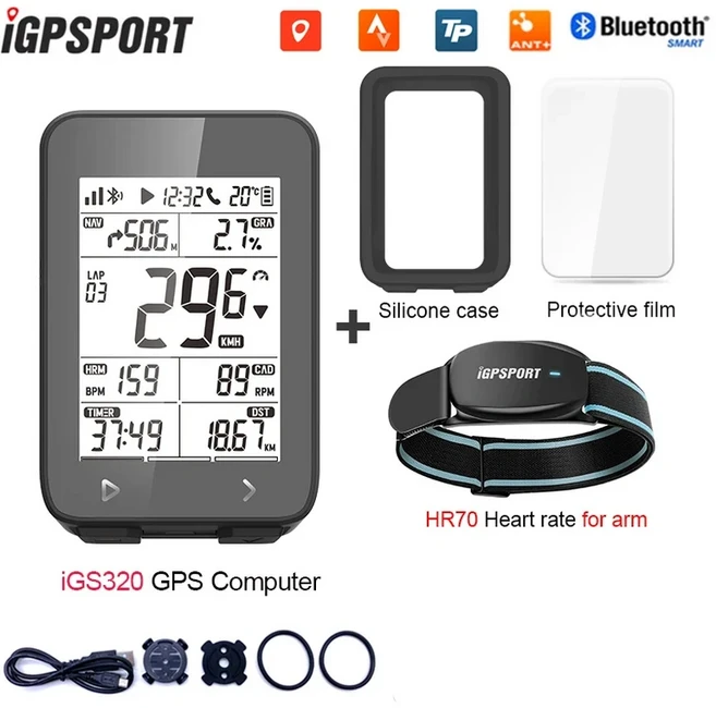 IGPSPORT IGS320 사이클링 컴퓨터 IPX7 Bluetooth 5.0 ANT+ GPS 72H 배터리 수명 무선 속도계 자전거 스톱, [05] with hr70 for arm