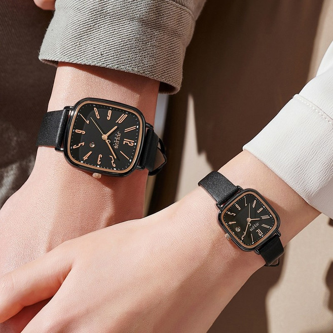 쥴리어스 어반 데일리 사각 스퀘어 남성 여성 커플 가죽 손목시계 JA-1418