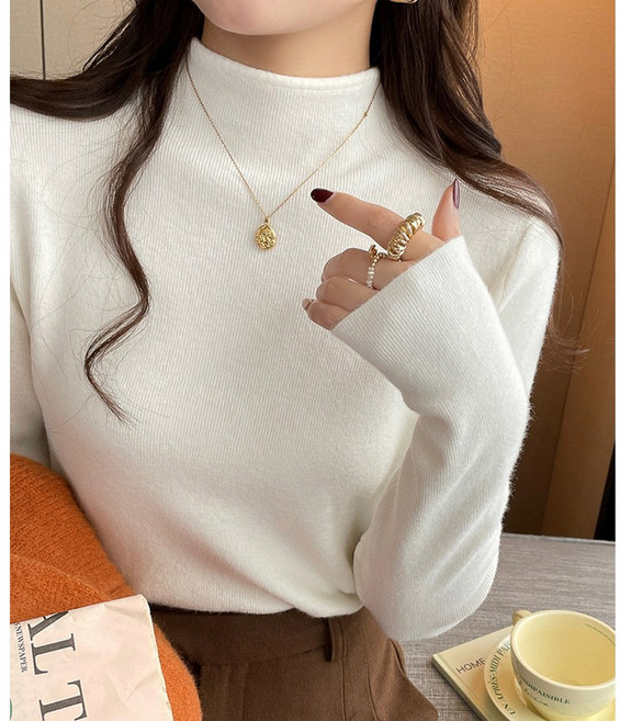 앨오앤지 여성 슬림 반폴라 긴팔티