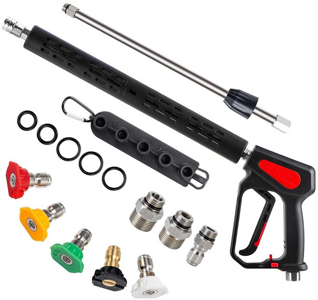 AURORA CAR 압력 세척기 건 4000PSI 고압 세척 건 예비 연장 건 키트 1cm(3/8인치) 퀵 커플러 M22-14mm / M22-15mm 피팅 노즐 홀더가, AURORA CAR 압력 세척기 건, 4000PSI 고