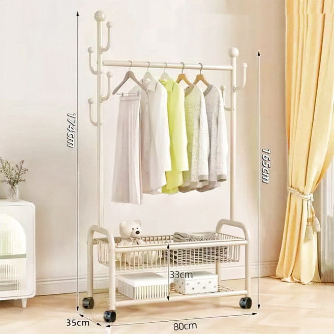 원풍룽 튼튼한 이동식 철제 2단 행거, 베이지 800