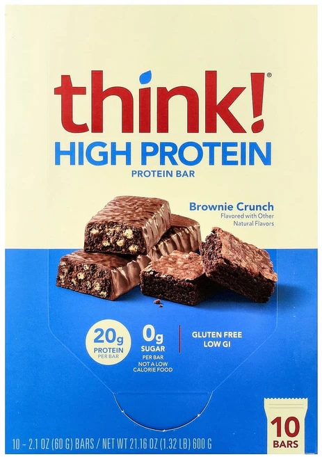 씽크씬 Think (띵크 ) 하이 프로틴바 브라우니 크런치 바 10개 각 60g(2.1oz), 1개, THK70146, 60g - 쿠팡