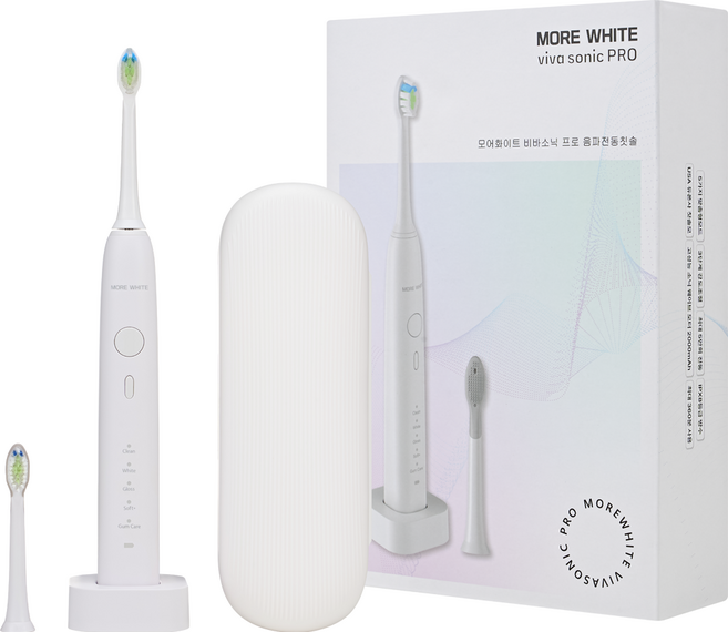 모어화이트 전동칫솔 세트 최신형 초미세 무선 음파 진동 초음파 칫솔, 1세트, 화이트, 비바소닉 프로
