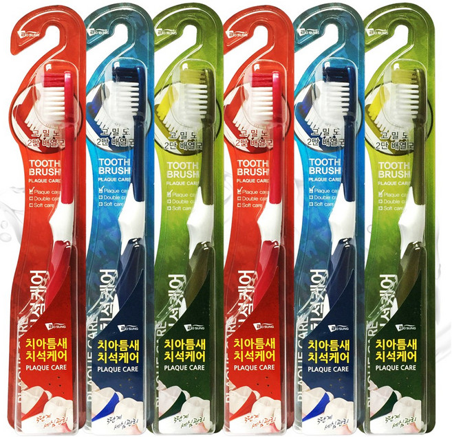 치아 치석 토탈케어 보성 양면 미세모 칫솔 (색상랜덤) 치간 어금니 치석제거, 6개, 1개입