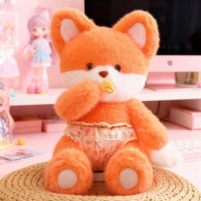 可愛兔子玩偶 抱枕 毛絨玩具 公仔, 1個, 奶嘴狐狸  小金貂絨面料 柔順舒適 ,60釐米 精美禮袋裝