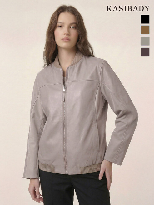 카시바디 시크릿시즌오프 카시바디 프리미엄 양가죽 니트넥 집업 레더 자켓