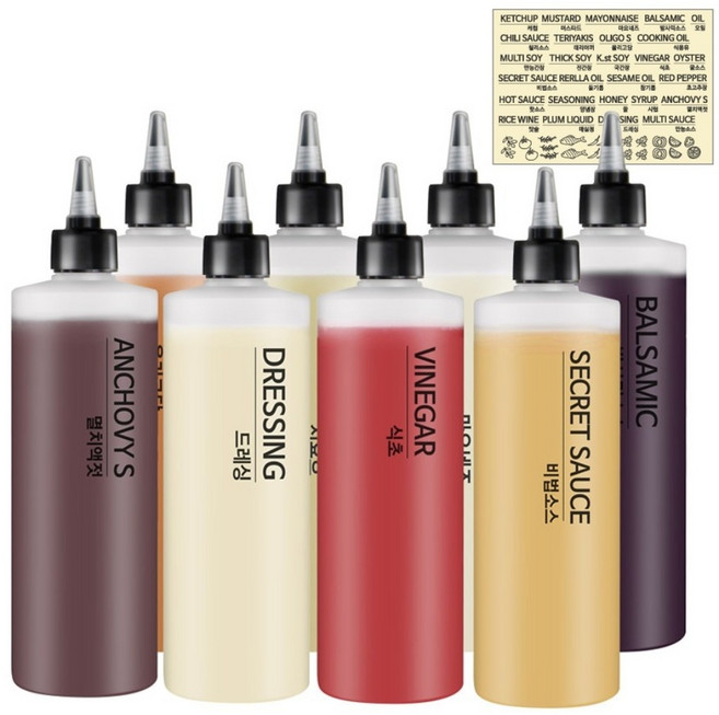 꿈꾸는 키친 소스통 + 라벨지 세트, 500ml, 8개
