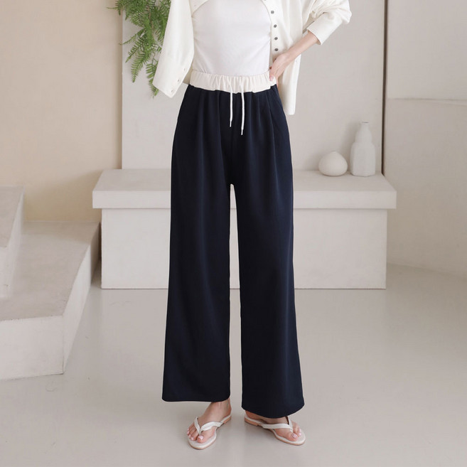 여성 봄 여름 와이드 밴딩 트레이닝 팬츠 9부 봄 여름 데일리 슬림핏 하체커버