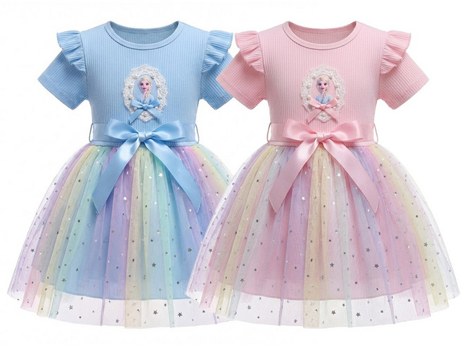 26년 예쁜공주 무지개 반팔드레스 반팔원피스 일상복(판매중인 LED전자시계증정)