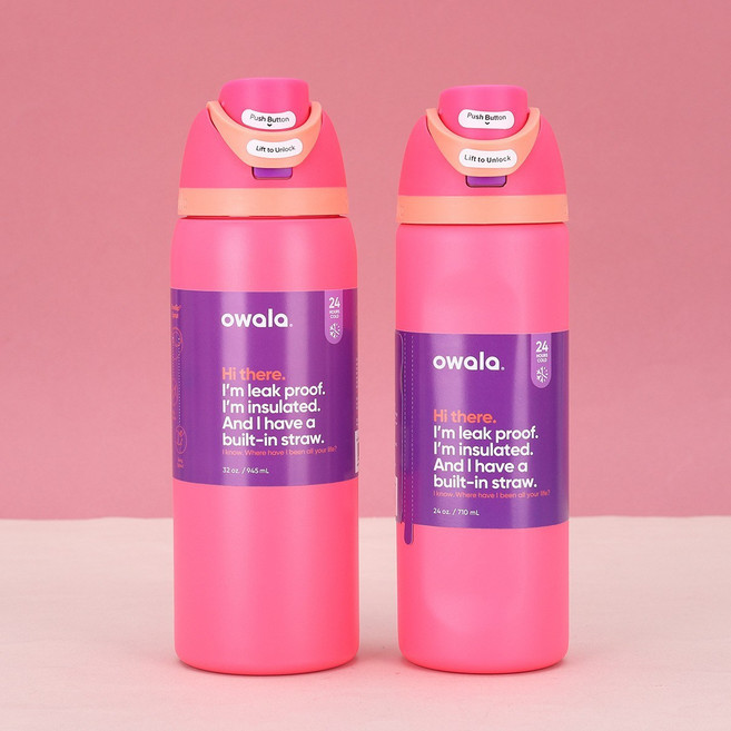 오왈라 owala 스테인레스 스틸 진공 보온병 물병 음료 용기 물병 텀블러 보온 머그잔, 1개, 950ml, 핑크