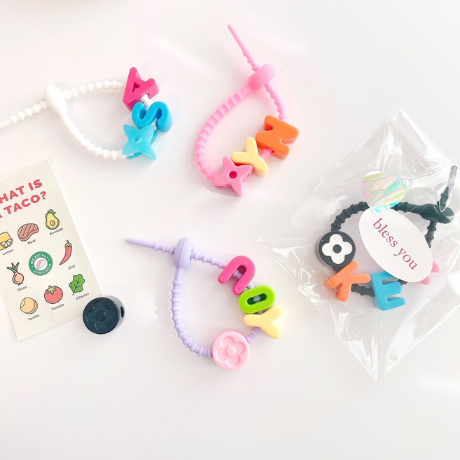 제크 이니셜 알파벳 키링 자동차 차키 가방 네임택 강아지 열쇠고리, 핑크