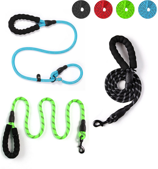 강아지리드줄 강아지 애견 대형견 산책줄 양손형 고리형 일체형 목줄, 블랙, 1개