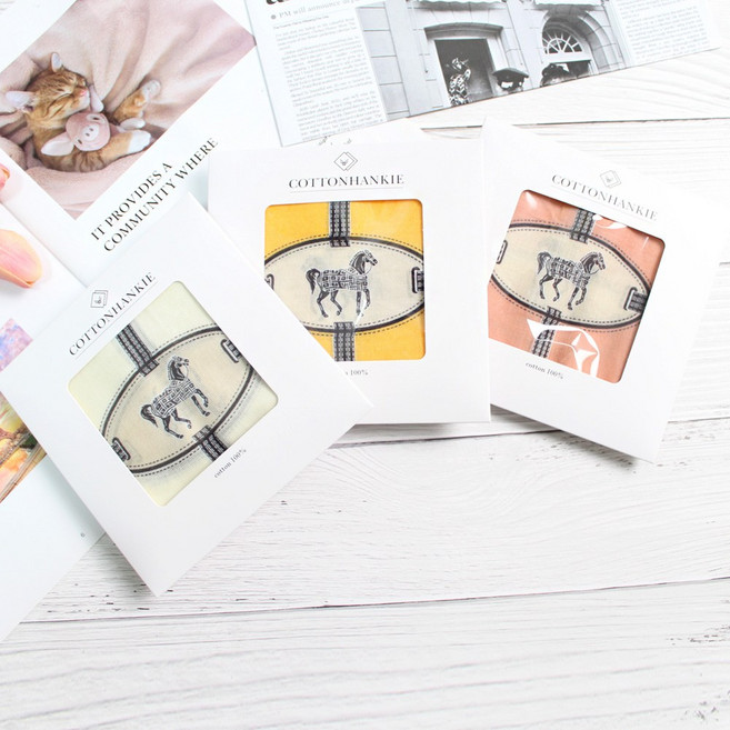 렌느 여성손수건 국산 3장 1세트 가제 면 미니 쁘띠스카프 목손수건 케이스포장 플라워 꽃무늬