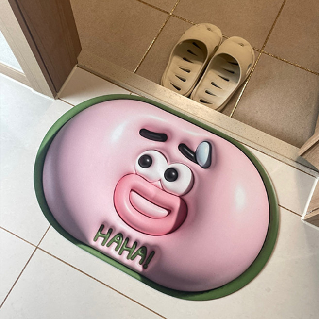 욕실 주방 싱크대 규조토 착시 엠보싱 발매트, HAHA 스마일, 1개