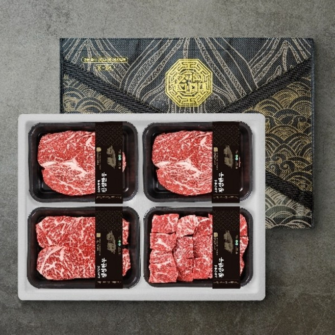 케이엠푸드 횡성한우 선물세트 1+ 1.2Kg [등심 300g +등심 + 채끝 국거리 300g], 1박스