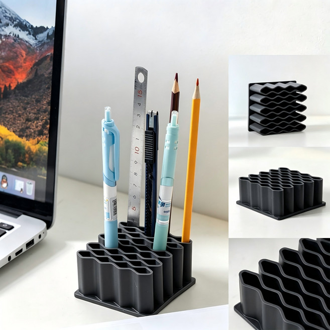 실리콘 튜브형 멀티 정리함 립스틱 수납함 미니화장품정리함 연고정리 연필꽂이 (소형 튜브 정리 수납에 필수), 블랙, 2개, 실리콘 웨이브 저장 랙