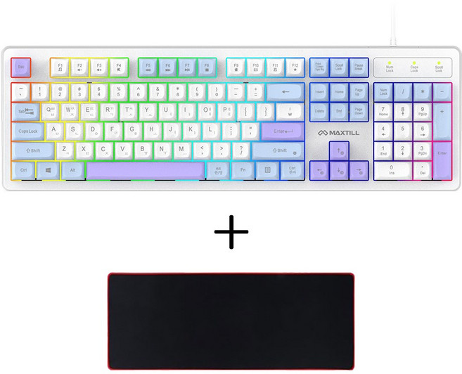 맥스틸 멤브레인 3컬러 키캡 RGB USB 유선 일반형 키보드, BLUE + 장패드, GM-KM1U, 제조사축