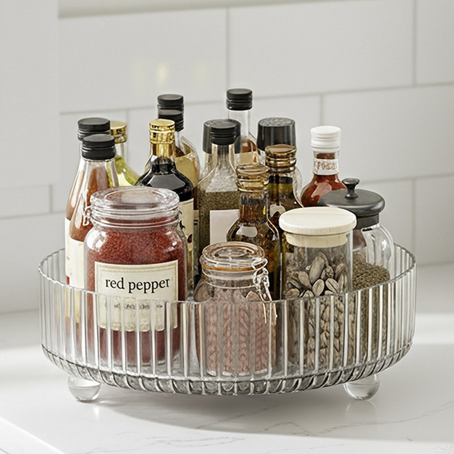 캄핏 투명 회전 트레이 양념통 정리함, 투명클리어, 1개