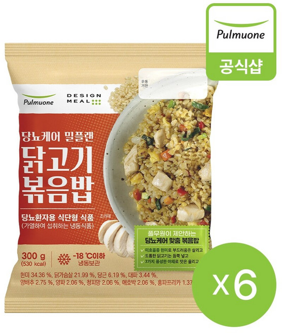 풀무원 당뇨케어 밀플랜 닭고기볶음밥 (300gX6봉), 300g