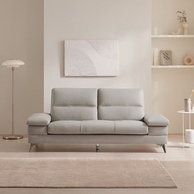 [삼익가구]사이먼 통가죽 천연면피 3인용 소파, 라이트그레이