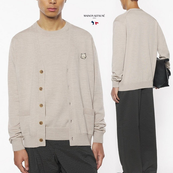 메종키츠네 BOLD 팍스 헤드 패치 레귤러 브이넥 울 가디건 0134