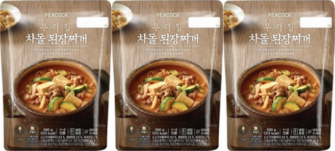 [피코크] 우리집 차돌된장찌개 500g x 3팩, 3개
