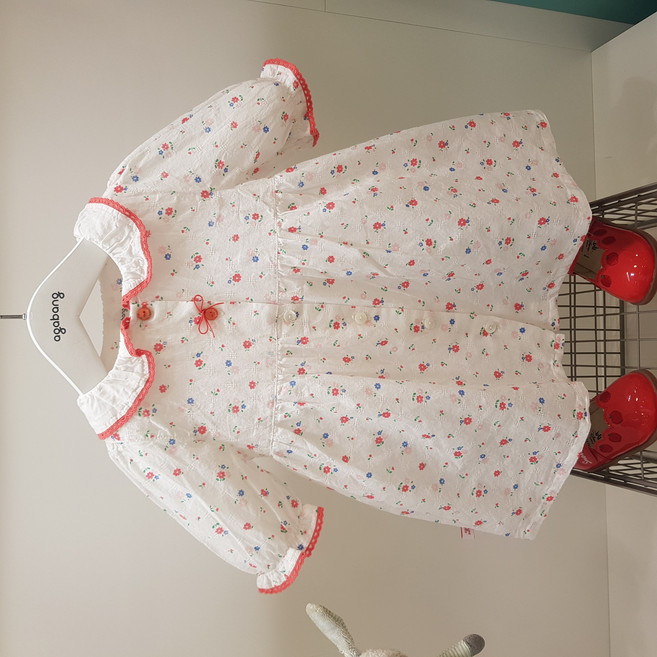 아가방 여름 베이비페어 찐러블리 유아 여아 원피스 시원 아사면 꽃무늬 7부 소매 오픈형 리본 단추 드레스 백일 돌 외출복 촬영이 있을때 특별한 날 다 예쁜 유아 원피스