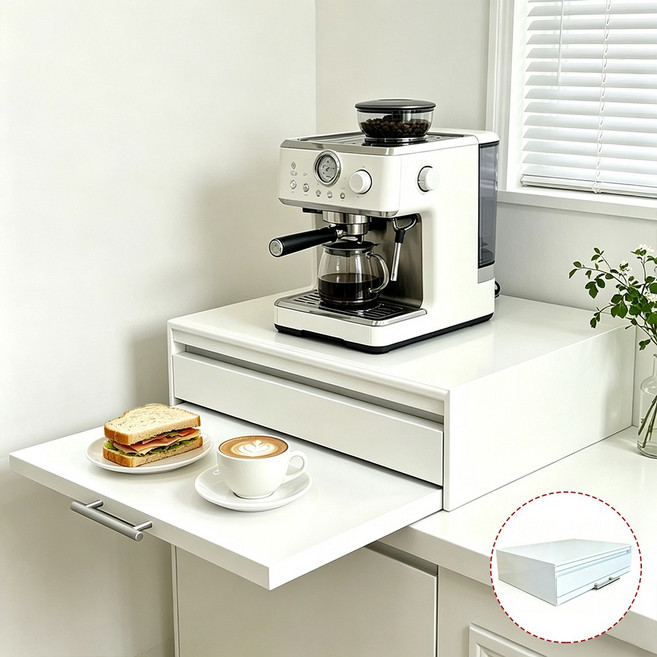 폴라도레 슬라이딩 커피머신 선반 철제 수납함 전자레인지 정수기 받침대, 1개, 화이트