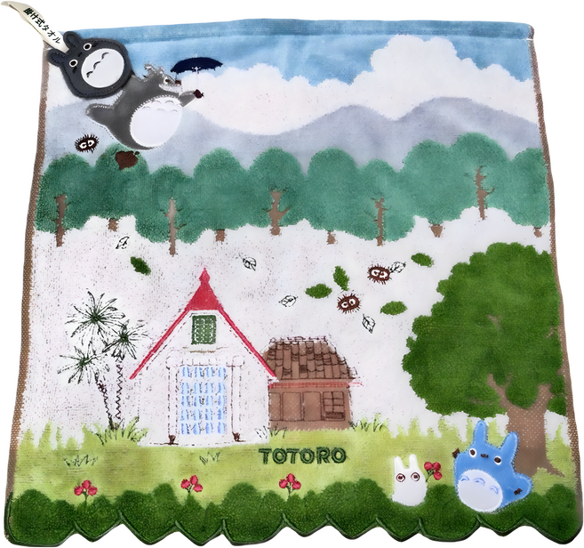 宮崎駿龍貓卡通造型方巾，柔軟吸水擦手巾，Totoro主題居家廚房用品, 房子 有掛繩大方巾, 1個