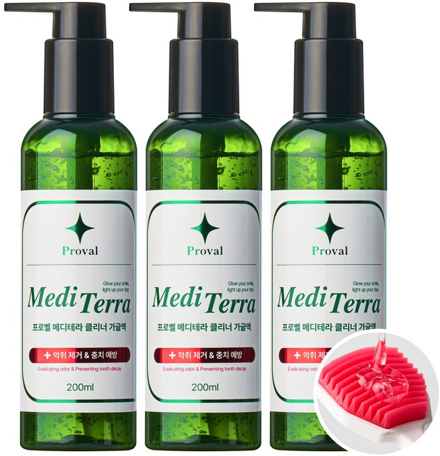 약국입점 프로벨 메디테라 혀 클리너액 구취제거 충치예방 상쾌한 구강케어 가글 클린젤 특허성분 의약외품, 3개, 200ml