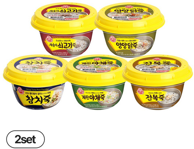 오뚜기 죽 5종 각 2개씩(전복+쇠고기+야채+참치+닭), 10개, 285g