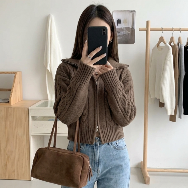 3위 - 텐저린 여성 스웨이드 토트백 가을 겨울 데일리 미니 숄더백 브라운